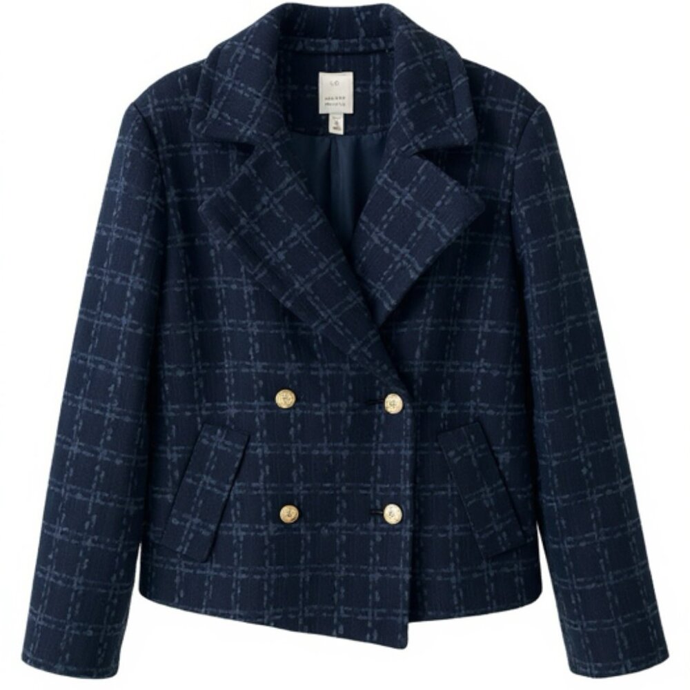 Lauren Conrad Double Breasted Peacoat Jacket--Navy Tweed--Size XL--MSRP $78